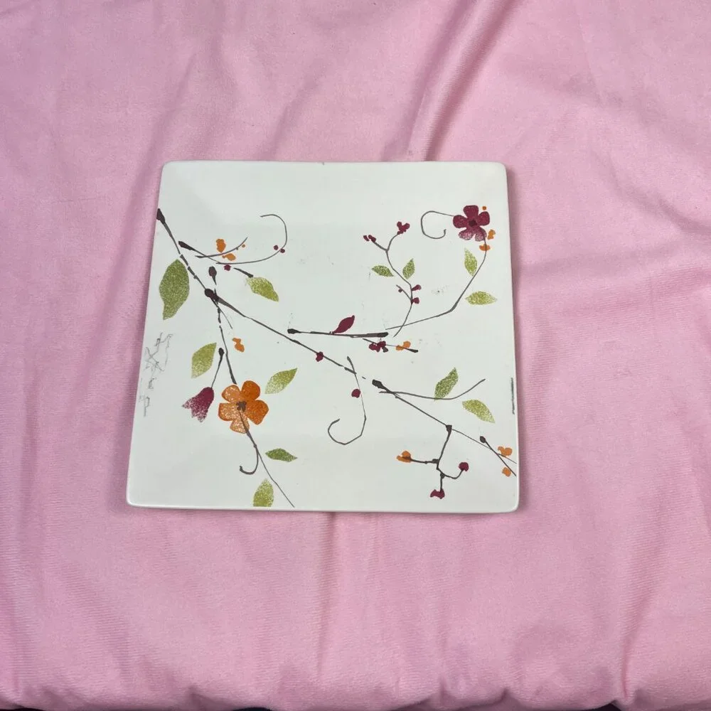 Crate and Barrel Floral Porcelain plate=